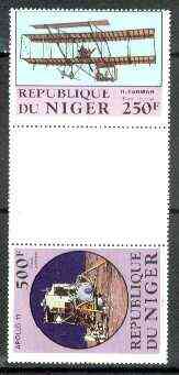 Niger Republic 1983 Manned Flight perforated se-tenant gutter pair comprising 200f & 500f,from uncut archive sheet unmounted mint, rare thus