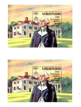 Uganda 1982 George Washington Birth Anniversary m/sheet (at Mt Vernon) joined pair from uncut archive sheet, as SG MS 390, scarce thus