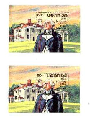 Uganda 1982 George Washington Birth Anniversary m/sheet (at Mt Vernon) joined pair from uncut archive sheet, as SG MS 390, scarce thus