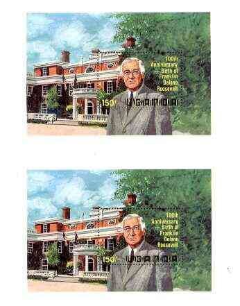 Uganda 1982 George Washington Birth Anniversary m/sheet (Roosevelt) joined pair from uncut archive sheet, as SG MS 391, scarce thus