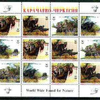 Karachaevo-Cherkesia Republic 1998 WWF - Wild Animals perf sheetlet containing complete set of 12 (3 sets of 4) with superb 3mm drop of red (affects all 12 stamps & WWF logo in margin) unmounted mint