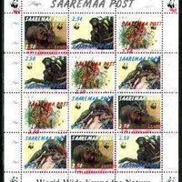 Estonia (Saaremaa) 1998 WWF - Wild Animals perf sheetlet containing complete set of 12 (3 sets of 4) with superb 4mm drop of red (affects all 12 stamps & WWF logo in margin) unmounted mint