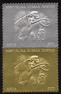 South Ossetia Republic 1994 Prehistoric Mammals 2500 value in silver & 5000 in gold unmounted mint
