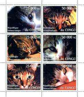 Congo 1997 Domestic Cats perf sheetlet containing complete set of 6 values unmounted mint