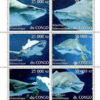 Congo 1997 Sharks perf sheetlet containing complete set of 6 values unmounted mint