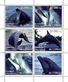 Congo 1997 Dolphins perf sheetlet containing complete set of 6 values unmounted mint