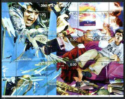 Tadjikistan 1999 20th Century Dreams #01 composite perf sheetlet containing complete set of 9 values (Elvis Presley & Bill Clinton) unmounted mint