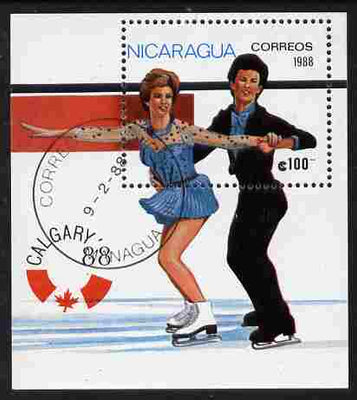 Nicaragua 1988 Calgary Winter Olympics perf m/sheet (Ice Dancing) fine cto used. SG MS 2944