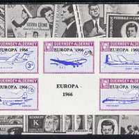 Guernsey - Alderney 1965 Europa overprint on Aircraft imperf deluxe m/sheet surrounded by montage of Kennedy stamps, unmounted mint Rosen CSA 76LS