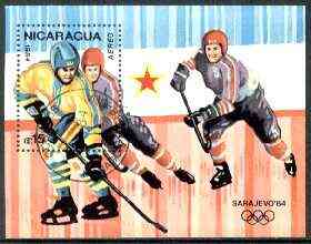 Nicaragua 1984 Sarajevo Winter Olympics perf m/sheet #2 (Ice Hockey) fine cto used, SG MS 2566