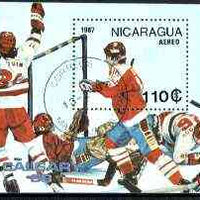 Nicaragua 1987 Calgary Winter Olympics perf m/sheet (Ice Hockey) fine cto used, SG MS 2833