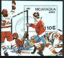 Nicaragua 1987 Calgary Winter Olympics perf m/sheet (Ice Hockey) fine cto used, SG MS 2833