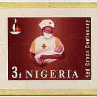 Nigeria 1963 Red Cross Centenary - original hand-painted artwork for 3d value (Nurse with Baby) probably by M Goaman on board 134 x 100 mm (slight bend)