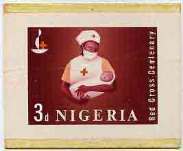 Nigeria 1963 Red Cross Centenary - original hand-painted artwork for 3d value (Nurse with Baby) probably by M Goaman on board 134 x 100 mm (slight bend)