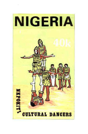 Nigeria 1986 Nigerian Life Def series - original hand-painted artwork for 40k value (Nkpokiti Cultural Dancers) by unknown artist on board 127 mm x 222 mm