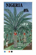Nigeria 1986 Nigerian Life Def series - original hand-painted artwork for 10k value (Harvesting Palm Fruits) by unknown artist on card 130 mm x 222 mm endorsed D1