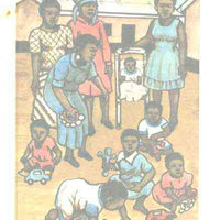 Nigeria 1986 Nigerian Life Def series - original hand-painted artwork for 1k value (Social Workers with Children) by Godrick N Osuji on card 127 mm x 218 mm endorsed A5