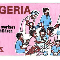 Nigeria 1986 Nigerian Life Def series - original hand-painted artwork for 1k value (Social Workers with Children) by unknown on board 222 mm x 128 mm