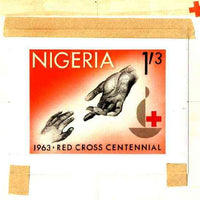 Nigeria 1963 Red Cross Centenary - original hand-painted artwork for 1s3d value (Outstretched hands) probably by M Goaman on board 134 x 100 mm