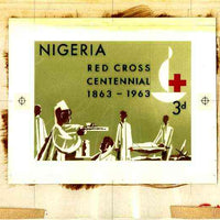 Nigeria 1963 Red Cross Centenary - original hand-painted artwork for 3d value (Stretcher carriers) probably by M Goaman on board 134 x 100 mm