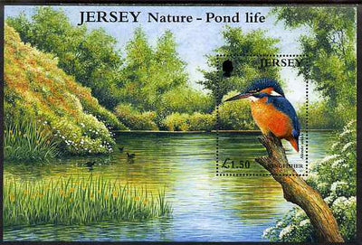 Jersey 2001 Europa - Pond Life perf m/sheet showing Kingfisher, unmounted mint SG MS997