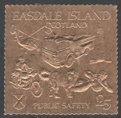 Easdale 1991 Public Safety £5 embossed in gold foil (showing Lighthouse, Fire engine, Rescue Dog, Helicopter, First-Aid & Motorcyclist) unmounted mint