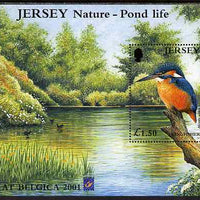 Jersey 2001 Europa - Pond Life perf m/sheet showing Kingfisher with 'Belgica 2001' logo, unmounted mint SG MS998