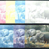 Batum 1997 Endangered Species (Elephant) perf souvenir sheet (2000 value) the set of 7 imperf progressive colour proofs comprising the 4 individual colours plus 2, 3 and all 4-colour composites unmounted mint