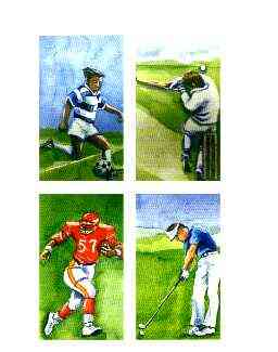 Batum 1996 Sports (Football, Cricket, American Football & Golf) imperf progressive proof sheet in blue, yellow & red only (Country & value omitted) unmounted mint