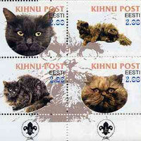 Estonia (Kihnu) 2000 Domestic Cats #1 perf sheetlet of 4 with Scouts Logo in bottom margin unmounted mint