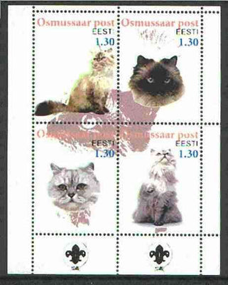 Estonia (Osmussaar) 2000 Domestic Cats #1 perf sheetlet of 4 with Scouts Logo in bottom margin unmounted mint
