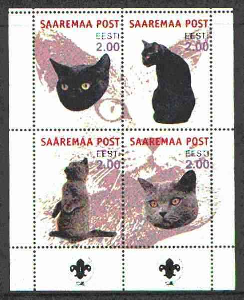 Estonia (Saaremaa) 2000 Domestic Cats #5 perf sheetlet of 4 with Scouts Logo in bottom margin unmounted mint