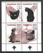Estonia (Saaremaa) 2000 Domestic Cats #5 perf sheetlet of 4 with Scouts Logo in bottom margin unmounted mint