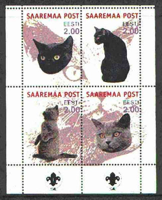Estonia (Saaremaa) 2000 Domestic Cats #5 perf sheetlet of 4 with Scouts Logo in bottom margin unmounted mint