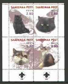 Estonia (Saaremaa) 2000 Domestic Cats #1 perf sheetlet of 4 with Scouts Logo in bottom margin