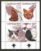 Estonia (Saaremaa) 2000 Domestic Cats #2 perf sheetlet of 4 with Scouts Logo in bottom margin