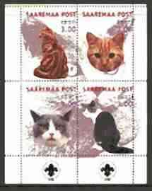 Estonia (Saaremaa) 2000 Domestic Cats #2 perf sheetlet of 4 with Scouts Logo in bottom margin