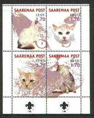 Estonia (Saaremaa) 2000 Domestic Cats #3 perf sheetlet of 4 with Scouts Logo in bottom margin