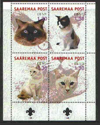 Estonia (Saaremaa) 2000 Domestic Cats #4 perf sheetlet of 4 with Scouts Logo in bottom margin