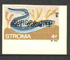 Stroma 1969 Fish 4d (Eel) imperf single with 'Europa 1969' opt doubled, one inverted (very slight gum disturbance)*