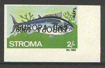 Stroma 1969 Fish 2s (Tunny) imperf single with 'Europa 1969' opt doubled, one inverted (very slight gum disturbance)*