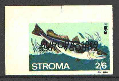 Stroma 1969 Fish 2s6d (Hake) imperf single with 'Europa 1969' opt doubled, one inverted (very slight gum disturbance)*