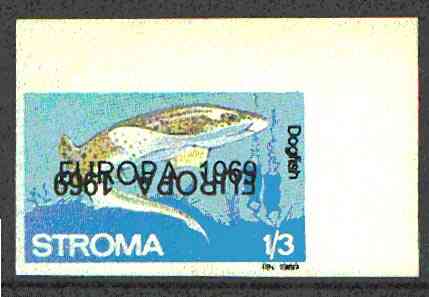 Stroma 1969 Fish 1s3d (Dogfish) imperf single with 'Europa 1969' opt doubled, one inverted (very slight gum disturbance)*