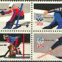 United States 1980 Lake Placid Winter Olympic Games unmounted mint se-tenant block of 4 (Perf 11) SG 1781ba