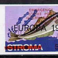 Stroma 1971 Fish 5p on 5d (Haddock) imperf single with 'Europa 1969' opt additionally overprinted 'Emergency Strike Post' for use on the British mainland unmounted mint*