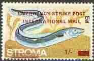 Stroma 1971 Fish 1s on 4d (Eel) perf single overprinted 'Emergency Strike Post' for use on the British mainland unmounted mint*