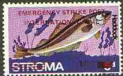 Stroma 1971 Fish 1s on 5d (Haddock) perf single overprinted 'Emergency Strike Post' for use on the British mainland unmounted mint*