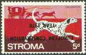 Stroma 1970 Dogs 5d (Dalmation) perf single with 'European Conservation Year 1970' opt inverted unmounted mint*