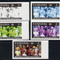 Tanzania 1987 Queen's 60th Birthday 5s set of 5 unmounted mint imperf progressive colour proofs incl all 4 colours (as SG 517)