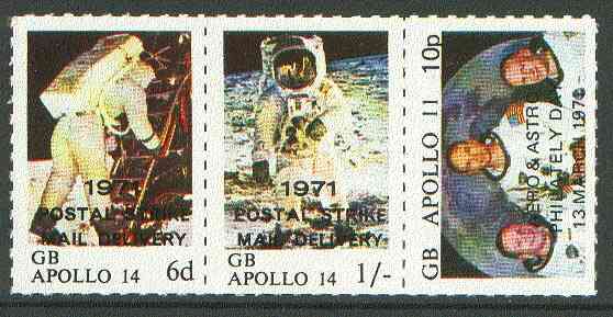 Sanda Island 1971 Postal Strike opt on Apollo 11 Moon Landing unmounted mint rouletted set of 3 (opt'd for use on the British mainland)